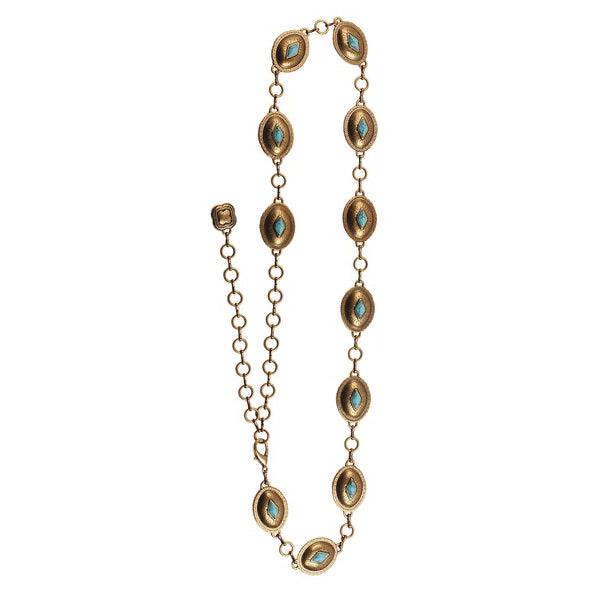 Turquoise & Gold Oval Concho Chain Belt