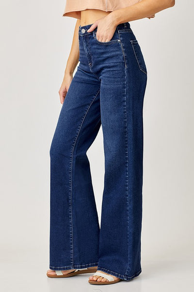 Risen Mid Rise Wide Leg Jeans