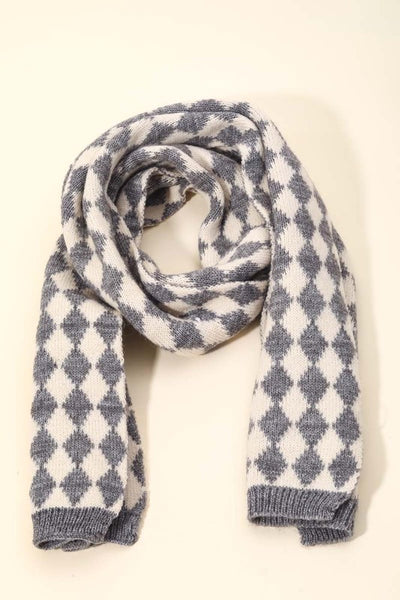 Diamond Checkered Oblong Scarf - Grey