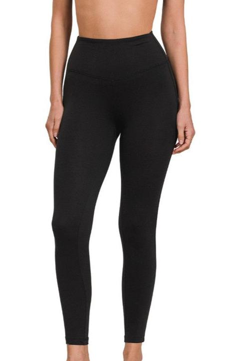 Brushed Microfiber Full Length Leggings - Black