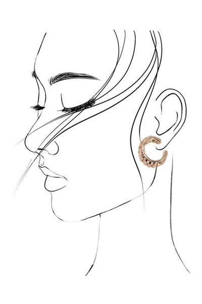 Striped Cutout Hinged Hoop Earring - Gold