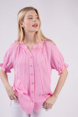 Dani Button Up Top -Pink