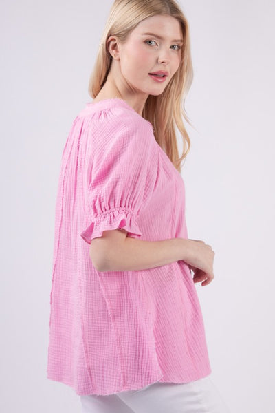 Dani Button Up Top -Pink