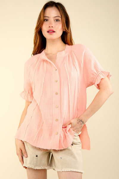 Dani Button Up Top - Peach