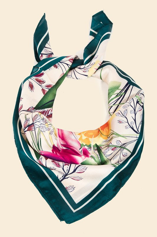 Floral Gardem Bandana Scarf - Teal