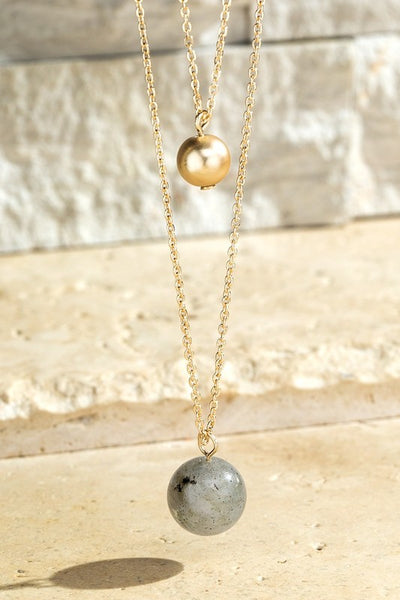 Natural Stone Layered Necklace -Labradorite