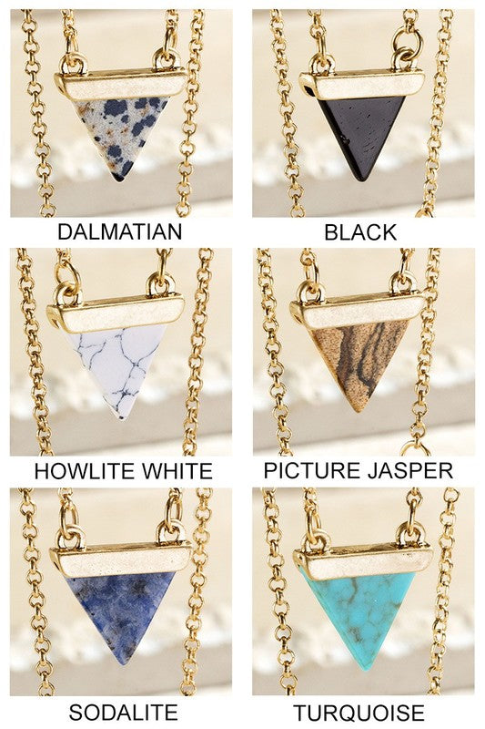 Natural Stone Triangle Charm Necklace - Black