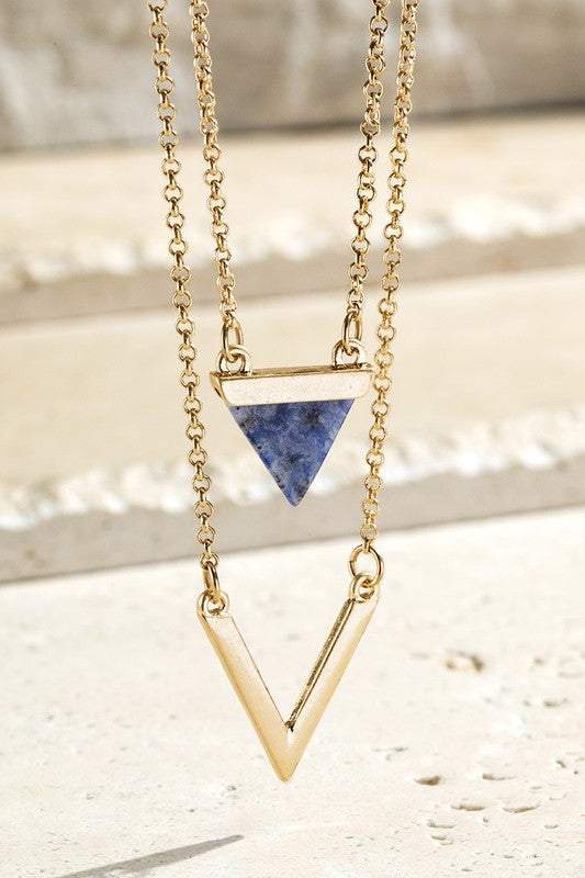 Natural Stone Triangle Charm Necklace - Sodalite