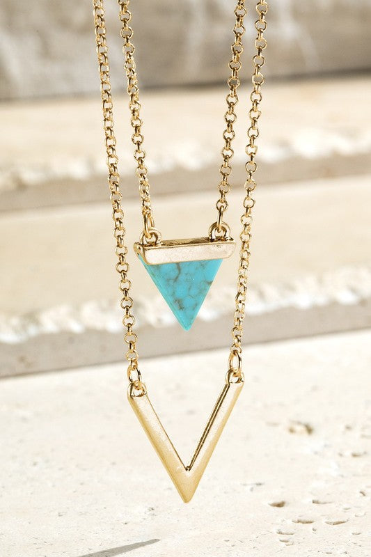 Natural Stone Triangle Charm Necklace - Turquoise