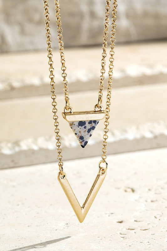 Natural Stone Triangle Charm Necklace - Dalmatian