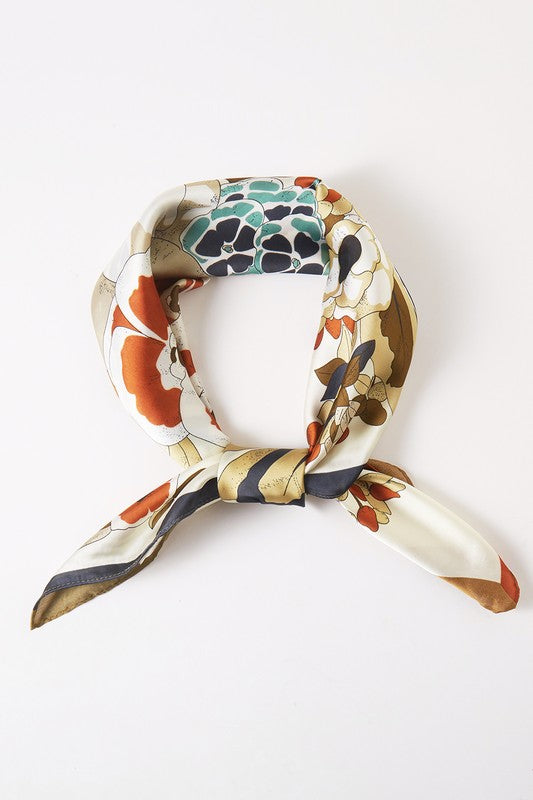 Flower Print Bandana Scarf - Olive