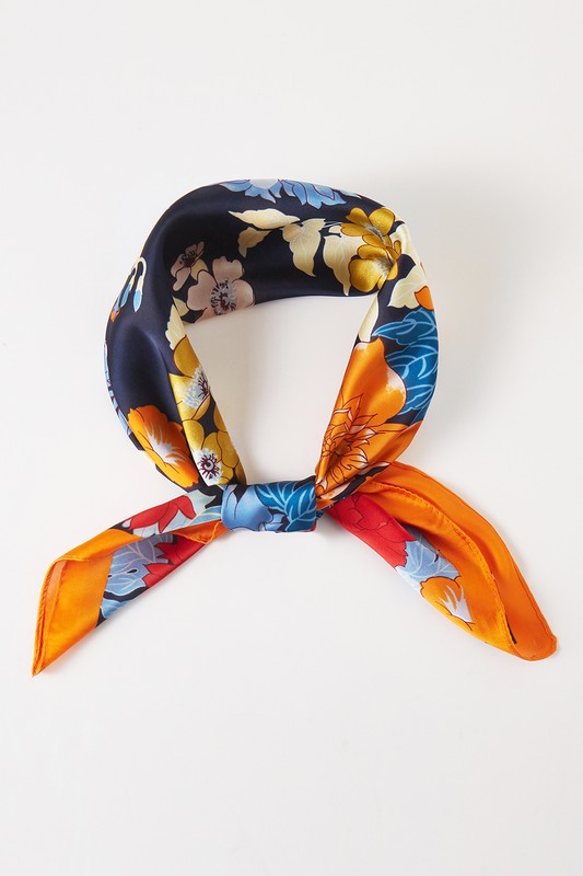 Flower Print Bandana Scarf - Blue