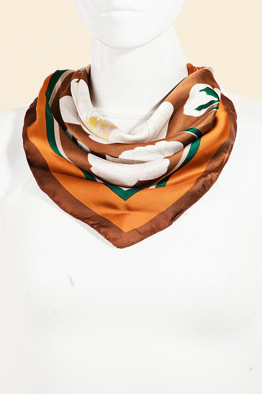 Floral Pattern Square Scarf - Brown