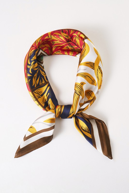 Leaf Pattern Bandana Scarf - Brown