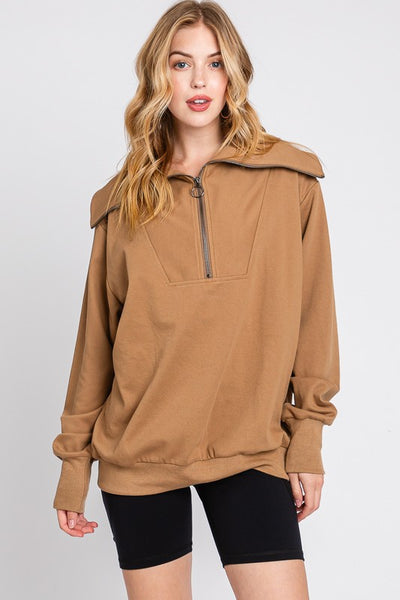 Wrenlee Half Zip Pullover - Camel