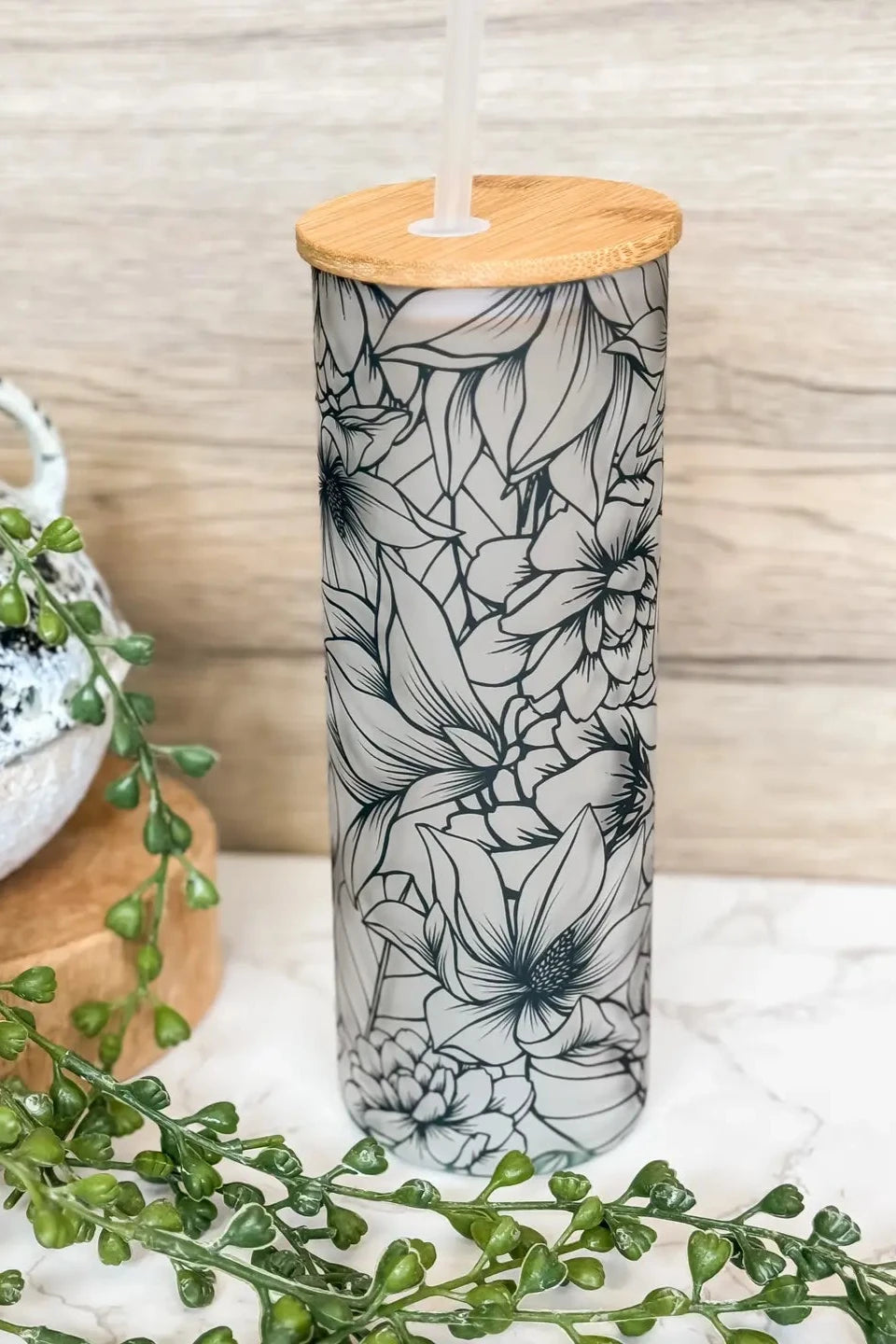 25 oz Black Floral Tumbler