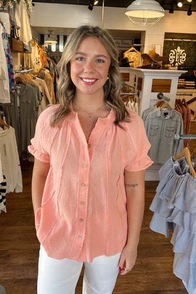 Dani Button Up Top - Peach