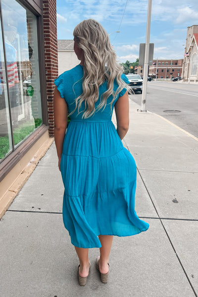 The Kallie Midi Dress - Aqua