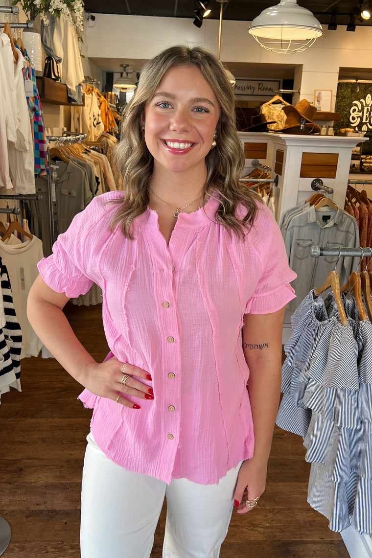 Dani Button Up Top -Pink