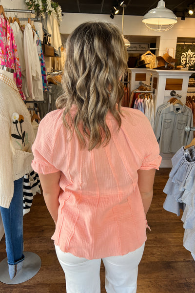 Dani Button Up Top - Peach