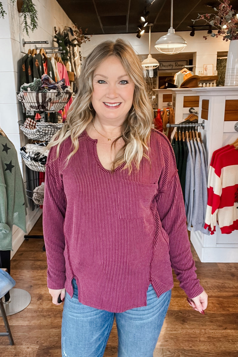 The Jolie Mineral Washed Pullover - Wine