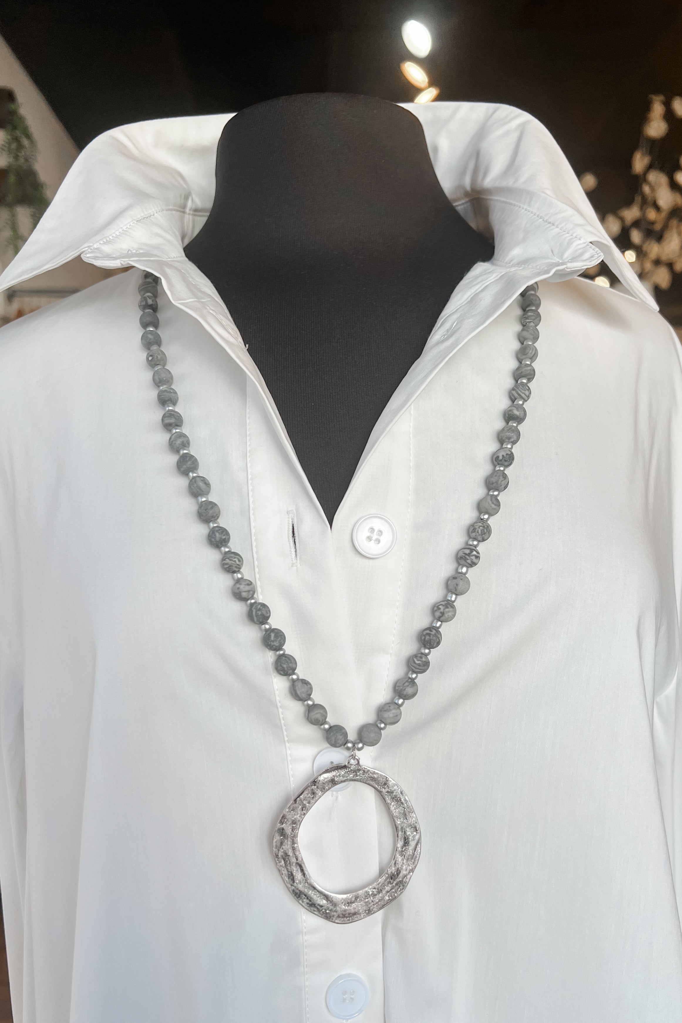 The Samara Pendant Necklace - Grey Semi Precious Stone